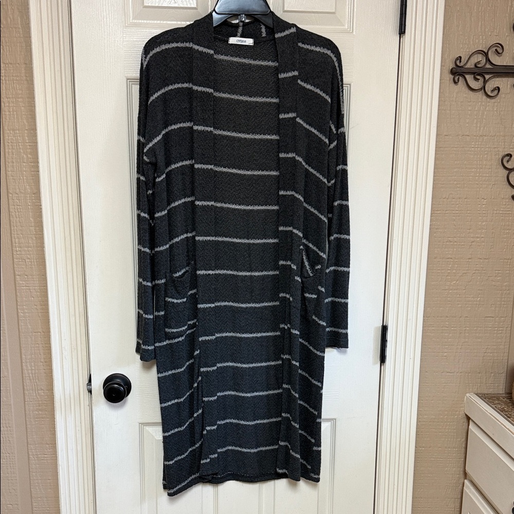 Cherish Charcoal and Light Gray Knit long cardigan